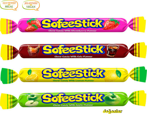 STICK KARIŞIK MEYVE AROMALI YUMUŞAK ŞEKER (SOFEESTICK) HELAL -VEGAN-JELATİNSİZ-GULUTENSİZ