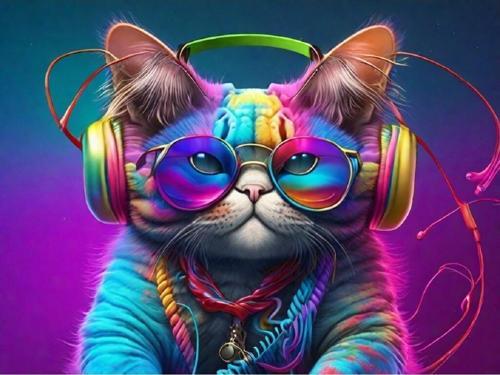 Renkli Baskılı Sayılarla Boyama Hobi Seti (Çerçeveli) 50X65 Cm: Dj Kedi