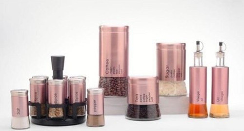14 Parça Metal Cam Baharat Mutfak Takımı H4185 Rosegold