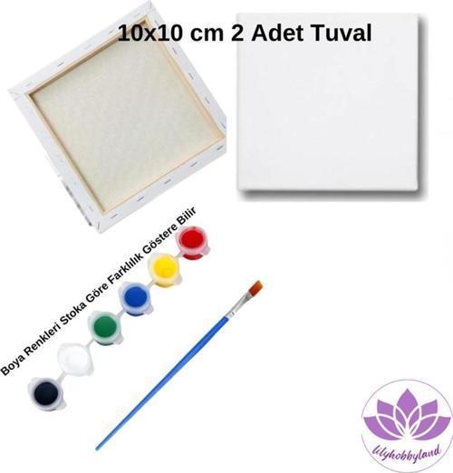 Başlangıç Resim Boyama Seti - 2 Adet 10X10 Cm Tuval, 6 Renk Akrilik Boya, 1 Adet Fırça