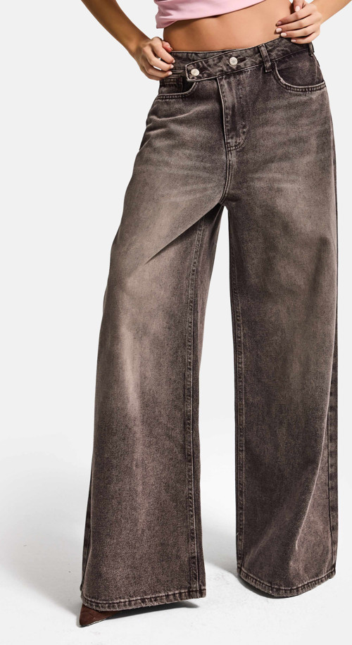 Kadın Koyu Kahve 4s6-16 Mega Baggy Fit Kemer Detaylı Bol Kesim Denim Jean