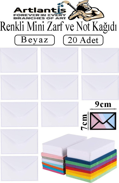 Beyaz Mini Zarf 7x9 cm Not Kağıtlı 20 Adet Küçük Beyaz Zarf Mektup Oyun Zarfı Doğum Günü Dilekleri Zarfı Canlı Renk