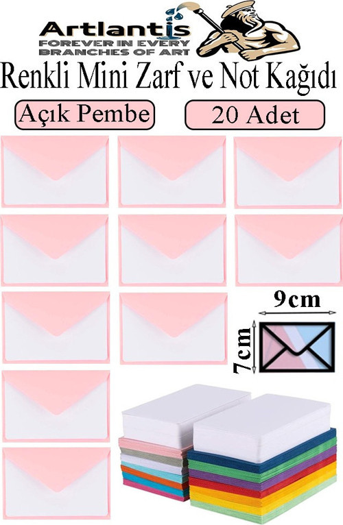 Açık Pembe Mini Zarf 7x9 cm Not Kağıtlı 20 Adet Küçük Açık Pembe Zarf Mektup Oyun Zarfı Doğum Günü Dilekleri Zarfı Canlı