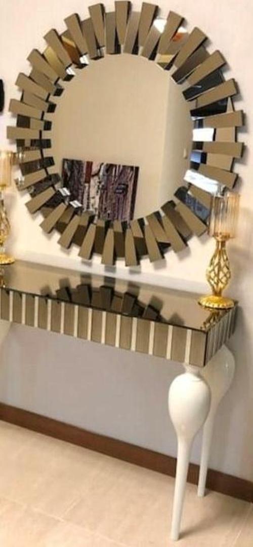 Dresuar 12389 GÜNEŞ Model Kayın TOMBUL Parlak Beyaz ayak Yuvarlak ayna El yapım