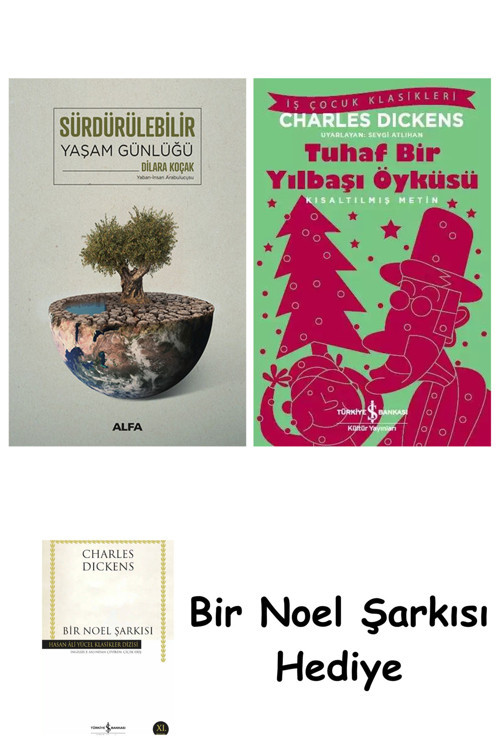İş Bankası Kültür Yayınları Sürdürülebilir Yaşam Günlüğü 2024 + Tuhaf Bir Yılbaşı Öyküsü + Bir Noel Şarkısı