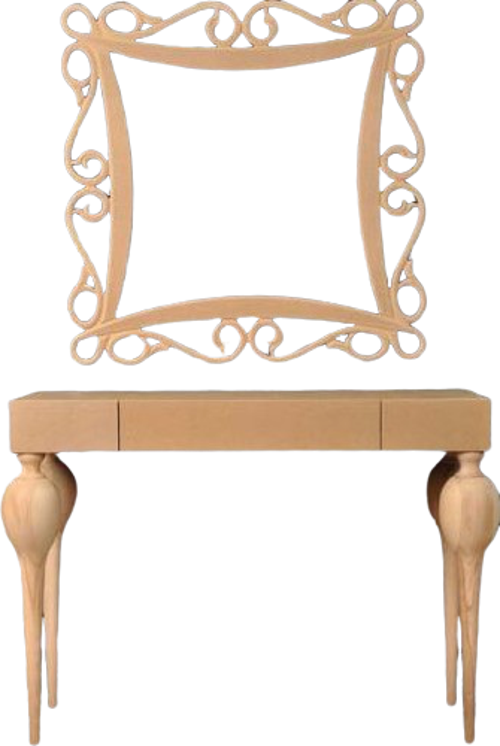 Dresuar 13502 Tombul Model Kayın Retro Ham Ayak MDF Tabla CNC Nakış Ayna Çerçeve 