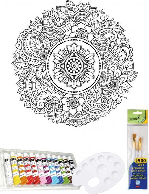 Tuval Mandala 40x50cm Boyama Seti - Mandala 2 005 (Fanart Ergo 500 Set 1 +12'li Tüp Akrilik