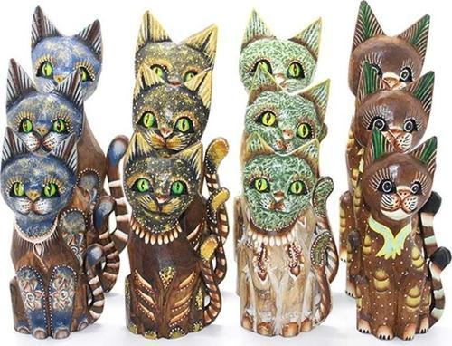 Ahşap 3 Lü Kedi 30 Cm