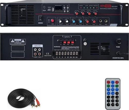 HB-4600 Mixer Amfi 4 Bölgeli 4 Çıkışlı Amfi Zonlu 4x150W Bluetooth Usb