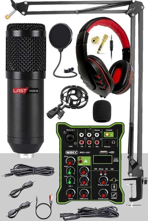 BM800 Functional Paket-1 Stüdyo Mikrofon Ses Kartlı Mikser Kulaklık Stand