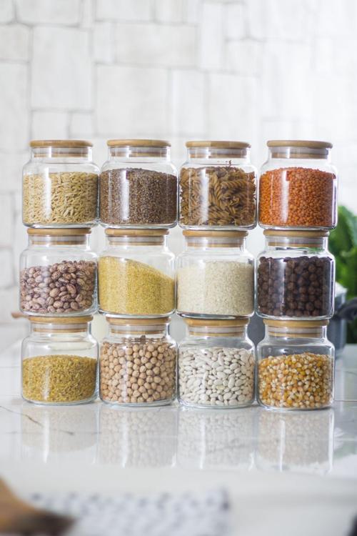 3 Lü Set Bambu Kapaklı Cam Kavanoz & Erzak Saklama Kabı 500 ml Küçük  Boy ( Vakum Kapak )