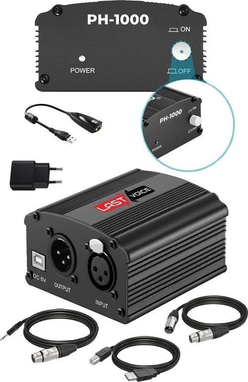Ph-1000SX +48V Usb Phantom Power Ses Kartı (XLR Kablo 7.1 Kart 3.5 mm Jack Kablo Adaptör)