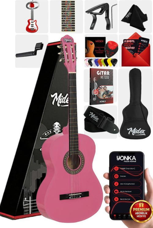 CG-270PK Pembe Renk Klasik Gitar 4/4 Yetişkin Boy Sap Ayarlı Full Set