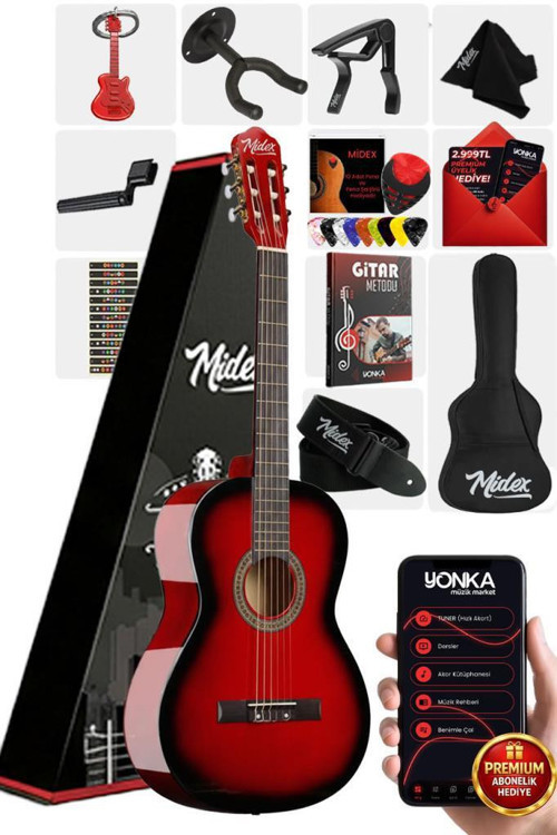 CG-36RD-PAK Kaliteli 36 İnç 3/4 Juniur Çocuk Gitarı 8-12 Yaş Arası (Tuner Çanta Capo Askı Nota Sticker Pena Metod)