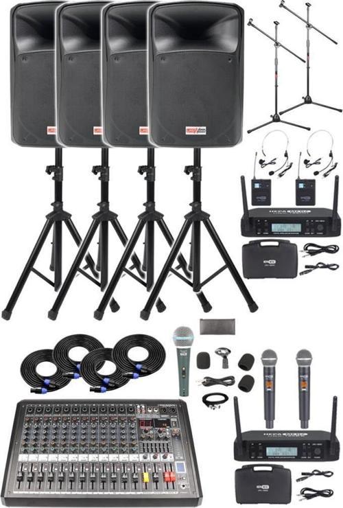 Extreme Paket-4 Mixer Hoparlör Mikrofon Full Ses Sistemi Seti