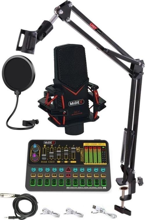 GMX-1 Platinium Set Condenser Mikrofon Ses Kartı Canlı Yayın Paketi (Telefon ve PC)