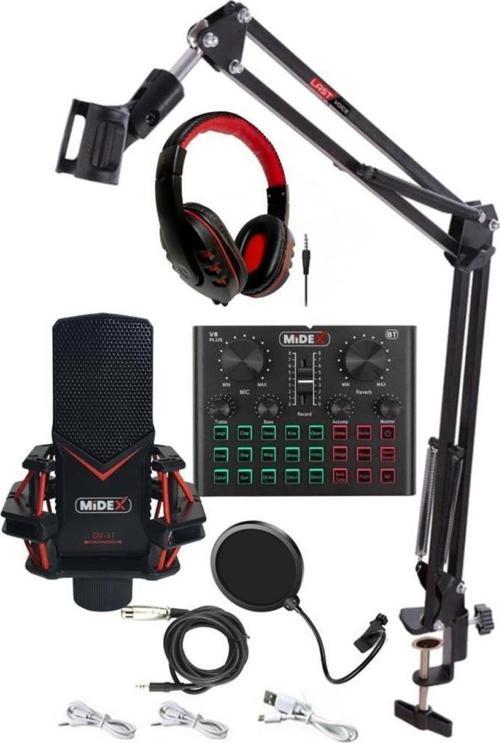 GMX-1 Record Head Set Condenser Mikrofon Kulaklık Ses Kartı Canlı Yayın Paketi (Telefon ve PC)