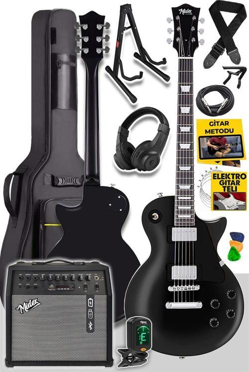 GRX-200BK-50-AMP Les Paul Kasa Elektro Gitar Seti 50 Watt Gainli Şarjlı Amfi ve Full Set (H-H)