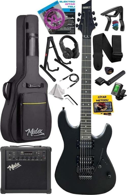 GRX-300-25-AMP Profesyonel Elektro Gitar Seti 25 Watt Gainli Şarjlı Bluetooth'lu Amfi ve Full Set