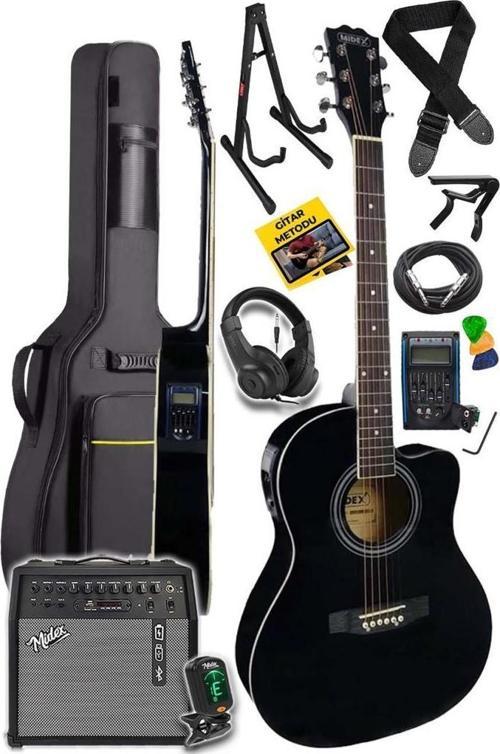 GRX50EQ-50AMP Kesik Kasa Siyah Elektro Akustik Gitar 50 WATT Amfili Full Set 4/4