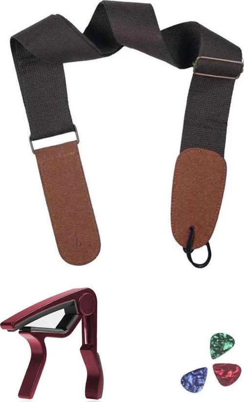 HG20C Kahve Renk Gitar Omuz Askısı Metal Capo Pena Paketi