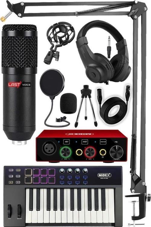 Midi Paket-1 Stüdyo Ekipmanları Seti Ses Kartı Midi Klavye Mikrofon Kulaklık