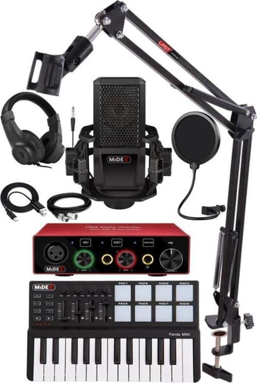 Midi Paket-2 Stüdyo Ekipmanları Seti Ses Kartı Midi Klavye Mikrofon Kulaklık
