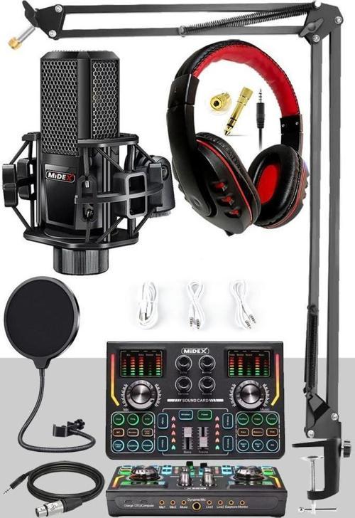 MX-2020 Titanium Set Efektli Ses Kartı Mikrofon Kulaklık Stand Kayıt Canlı Yayın (PC ve Telefon)
