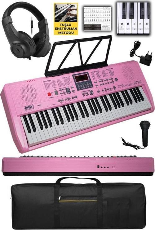 PS-1800PK-H 61 Tuşlu Kaliteli Pembe Org Dijital Ekranlı Kulaklık Çanta Notalık Adaptör Sticker Metod