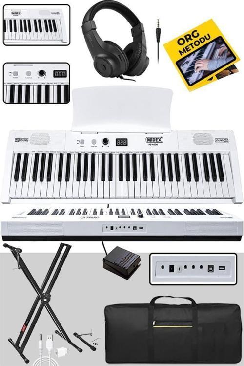 PS4000WH-SET Tuş Hassasiyetli 61 Tuşlu Org Bluetooth USB Midi (Sustain Pedalı Çanta Kulaklık Stand METOD)