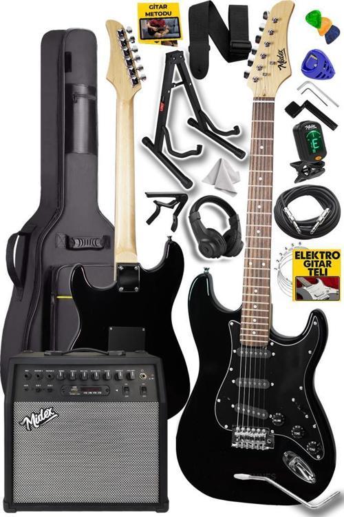 RPH-30BK-50AMP Black Elektro Gitar Seti 50 WATT Bluetooth Şarjlı Amfi Kulaklık Full SET
