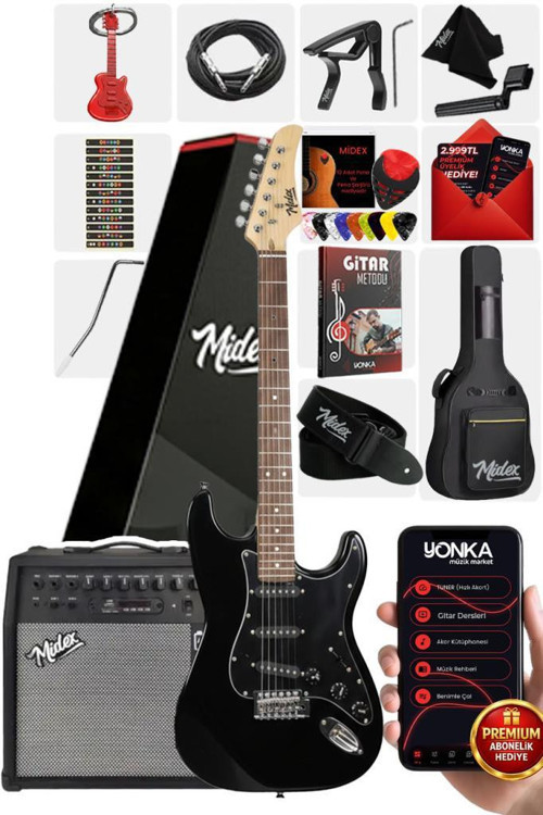 RPH-30BK-50AMP Black Elektro Gitar Seti 50 WATT Bluetooth Şarjlı Amfi Kulaklık Full SET