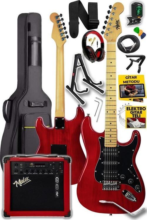 RPH-40RD-25AMP 25W Şarjlı BT Amfili Elektro Gitar Seti HSH Manyetik Maple Klavye