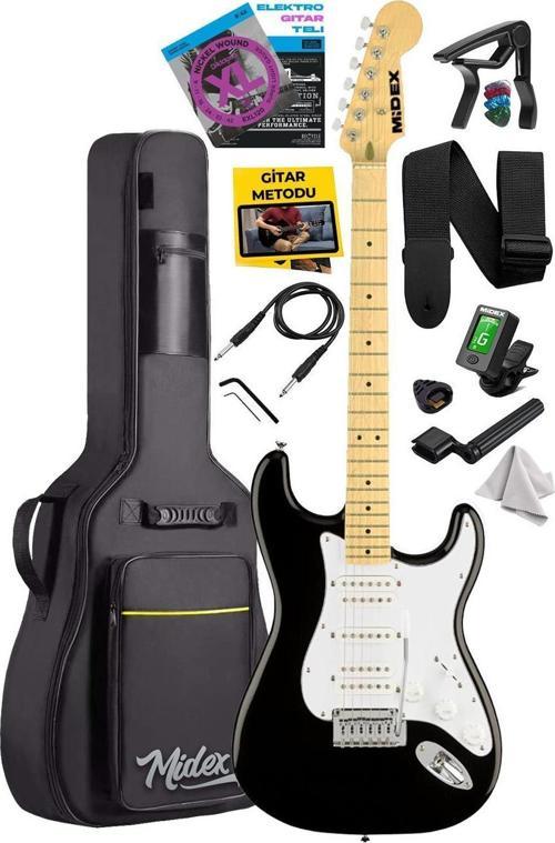 RPH-40WB-50AMP Siyah Beyaz 50W Şarjlı BT Amfili Elektro Gitar Seti HSH Manyetik Maple Klavye