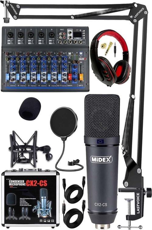 Wizard Paket-4 CX2 Stüdyo Mikrofon MDX-07FXU Stüdyo Kayıt Mikseri Kulaklık Ekipman Seti