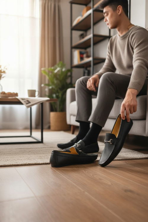 Enoch Hakiki Deri Siyah Metal Aksesuarlı Comfort Erkek Loafer