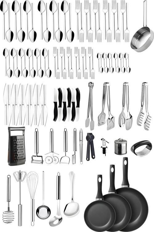 102 Parça Çatal Kaşık Bıçak Takımı, Maşa Soyacak Tava Set, 102 Parça Ekonomik Çeyiz Set