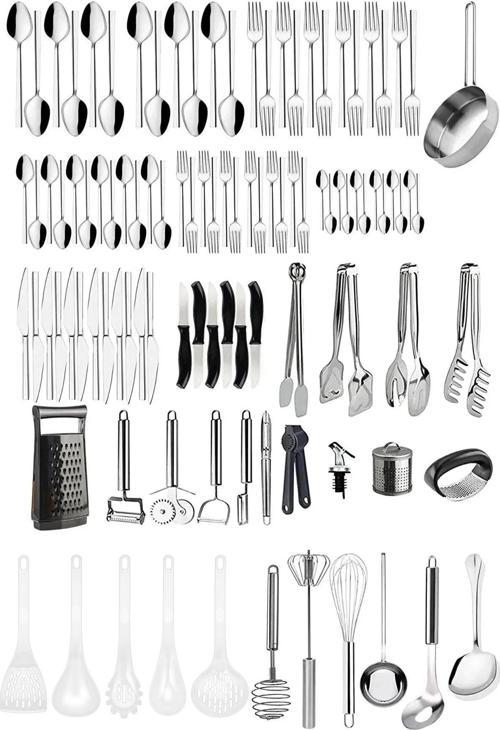 104 Parça Modern Çubuk Çatal Kaşık Bıçak Takımı, Lüks Çeyiz Gereçleri, Kepçe Set, Pasta Makarna Maşa