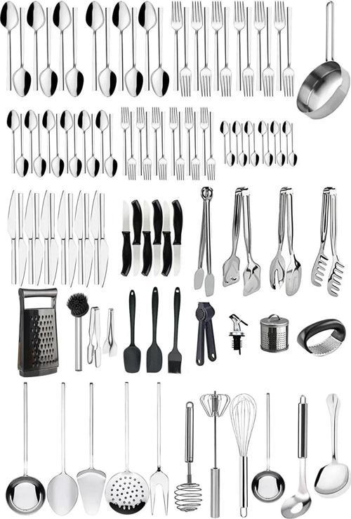 105 Parça Modern Rende Çatal Kaşık Bıçak Spatula Kevgir Kepçe Pasta Makarna Salata Maşası Çeyiz Seti