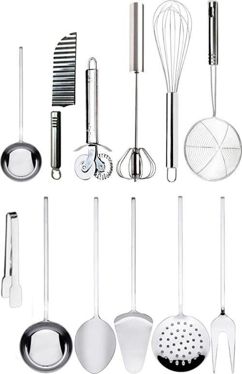 12 Adet Kepçe Ve Servis Seti, Spatula Çatal Bıçak Kaşık Seti Çırpıcı Kevgir Sunum Servis Seti