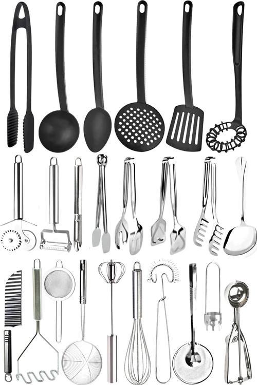 24 Parça Kepçe Spatula Kevgir Mutfak Servis Seti Servis Gereçleri Servis Maşa Takımı Mutfak Ürünleri