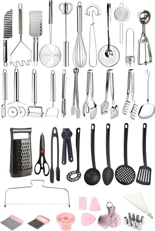 40 Parça Kepçe Ekonomik Mutfak Gereçleri Pasta Seti Servis Maşa Takımı Çeyiz Seti Mutfak Seti