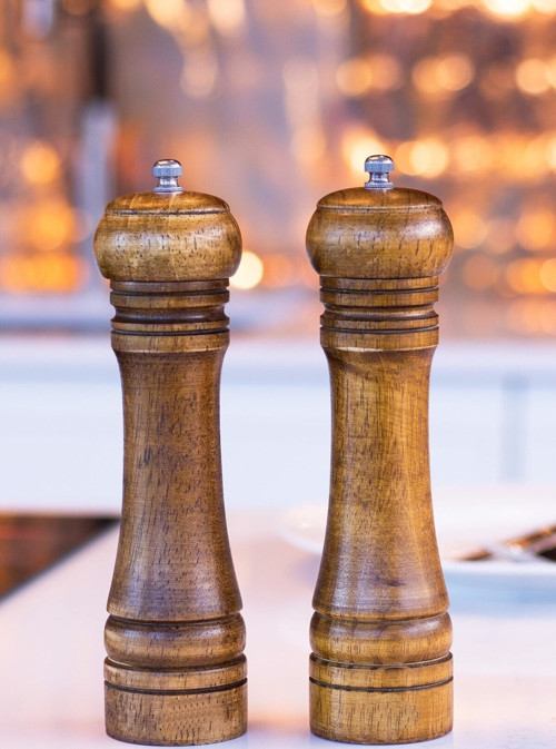 2'Li Set Masterchef Tuz Karabiber Değirmeni Baharat Öğütücü Ceviz Ahşapı 21 Cm