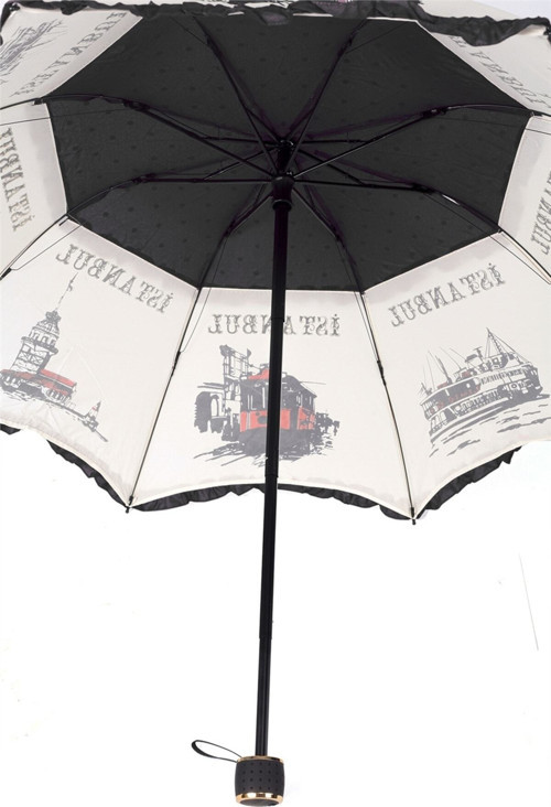 Lstri Istanbul Figürlü Siyah Kadın Şemsiyesileri