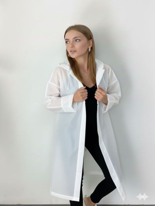 Unisex Beyaz Eva Kumaş Su Rüzgar Geçirmez Yağmurluk