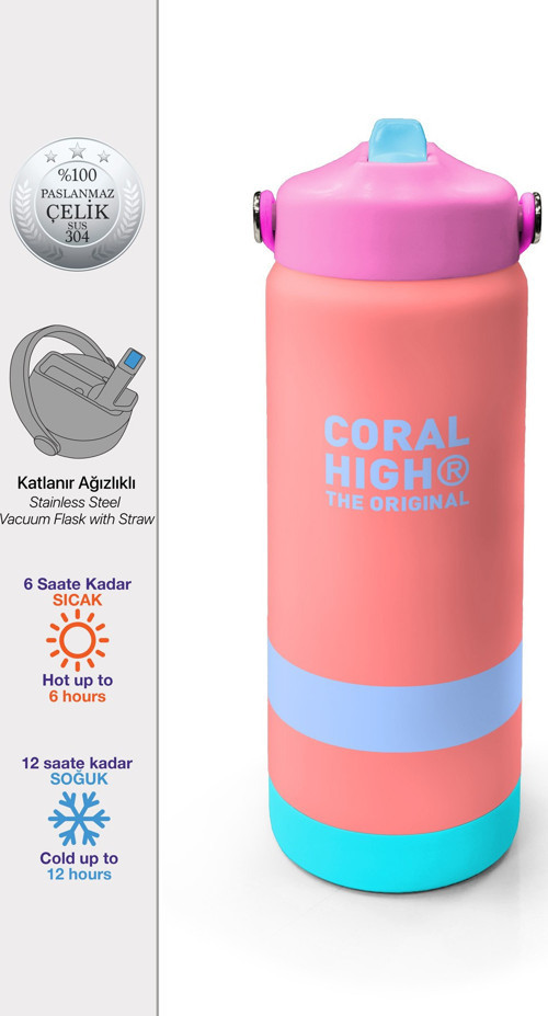 Renkli Desenli Katlanır Ağızlıklı Çelik Termos 650 ml 38363