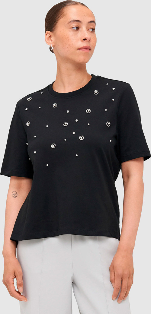Kadın Onljulıa Bisiklet Yaka Taş Detaylı %100 Pamuk T-Shirt 15324847 Black