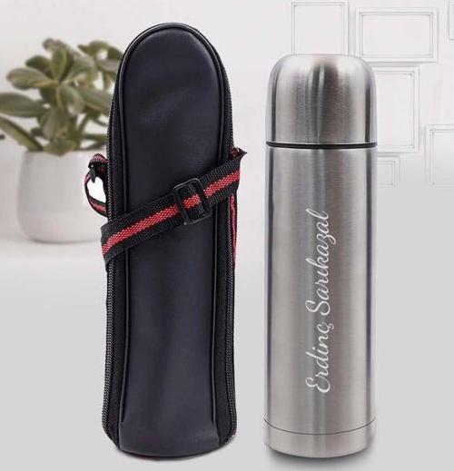 500 Ml Deri Çantalı Gri Çelik Termos