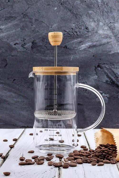 Bambu Kapaklı 600Ml Cam French Press