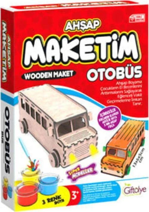 Ahşap Maket Boyama Küçük Boy-Otobüs